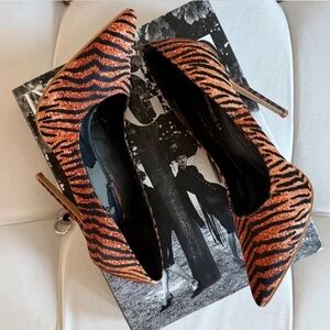 Shoe Republic LA Orange and Black Animal Print Heels